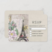  bloemen, Eiffel Tower en Burlap Wedding RSVP Kaartje (Voorkant / Achterkant)