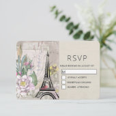  bloemen, Eiffel Tower en Burlap Wedding RSVP Kaartje (Staand voorkant)