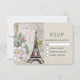  bloemen, Eiffel Tower en Burlap Wedding RSVP Kaartje