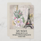 bloemen, Eiffel Tower en Burlap Wedding Save The Date (Voorkant / Achterkant)