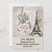 bloemen, Eiffel Tower en Burlap Wedding Save The Date (Voorkant)