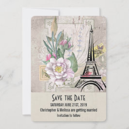 bloemen, Eiffel Tower en Burlap Wedding Save The Date