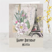  bloemen, Eiffeltoren en Burlap Birthday Kaart (Gele Bloem)