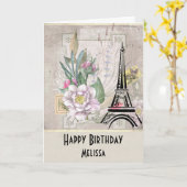 bloemen, Eiffeltoren en Burlap Birthday Kaart (Gele Bloem)