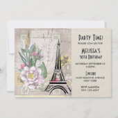 bloemen, Eiffeltoren en Burlap Birthday Kaart (Voorkant)