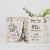 bloemen, Eiffeltoren en Burlap Birthday Kaart (Staand voorkant)