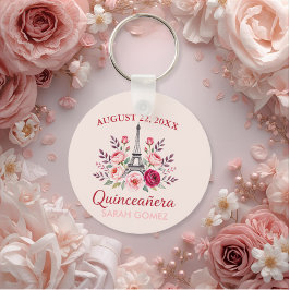 Bloemen Eiffeltoren Quinceanera Sleutelhanger