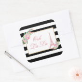 Bloemen & Eiffeltoren Verjaardagsfeest Vierkante Sticker (Envelop)