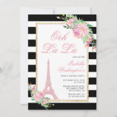 Bloemen & Eiffeltoren Verjaardagsfeestje Uitnodigi Kaart (Voorkant)