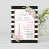 Bloemen & Eiffeltoren Verjaardagsfeestje Uitnodigi Kaart (Staand voorkant)