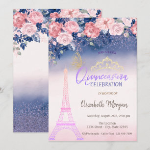 Bloemen, Eiffeltoren Vlinder Ombre Quinceanera  Kaart