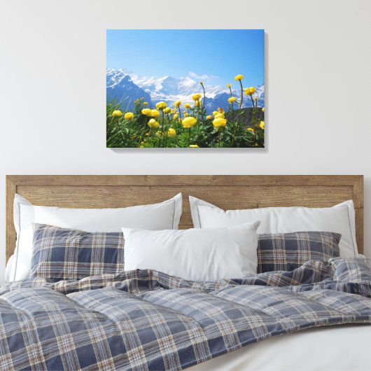 Bloemen | Eiger Monch Swiss Alps Canvas Afdruk (Insitu (Slaapkamer))