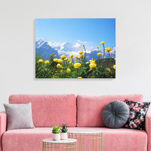 Bloemen | Eiger Monch Swiss Alps Canvas Afdruk (Insitu (Woonkamer))
