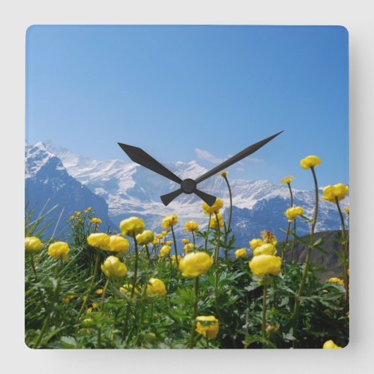 Bloemen | Eiger Monch Swiss Alps Vierkante Klok (Voorkant)