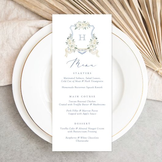 Bloemen Elegant Dusty Blue White Wedding Crest Men Menu