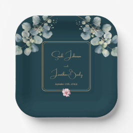 Bloemen Elegant Eucalyptus Bladgroen Bruiloft Papieren Bordje