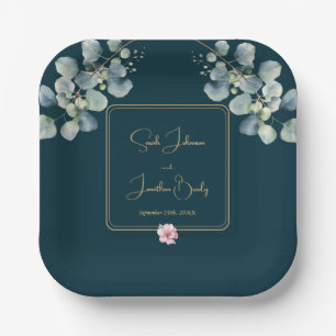 Bloemen Elegant Eucalyptus Bladgroen Bruiloft Papieren Bordje