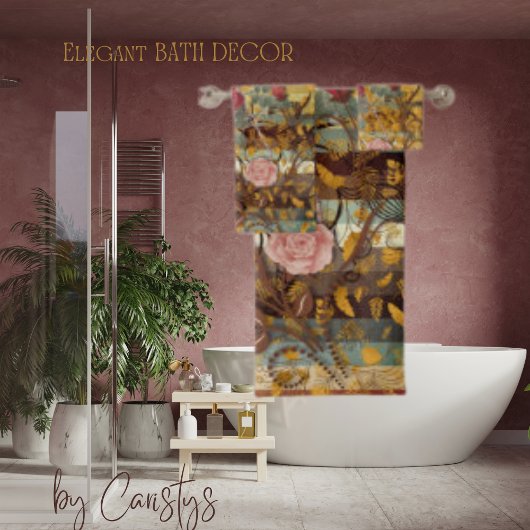 Bloemen Elegant met Blauwgroen, Bruin, Ivoor Bad Handdoek