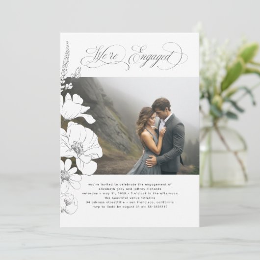 Bloemen Elegant Modern Verlovingsfeest Foto Kaart (Staand voorkant)