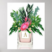 Bloemen Elegant Protea Perfume Fles Monogram Poster (Voorkant)