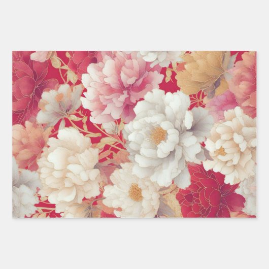 Bloemen elegant rood inpakpapier vel (Voorkant 3)