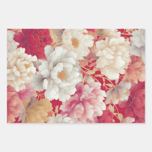 Bloemen elegant rood inpakpapier vel (Voorkant)
