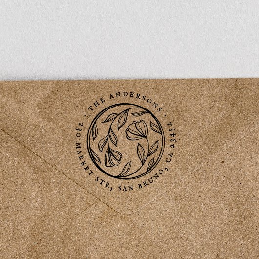  bloemen Elegant Round Name Return-adres Zelfinktende Stempel