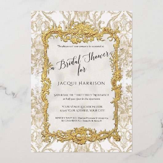 Bloemen Elegant Taupe n Goud Vrijgezellenfeest Folie Uitnodiging (Voorkant)