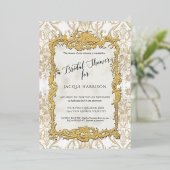 Bloemen Elegant Taupe n Goud Vrijgezellenfeest Folie Uitnodiging (Staand Voorkant)