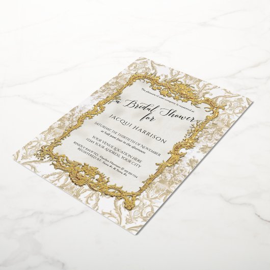 Bloemen Elegant Taupe n Goud Vrijgezellenfeest Folie Uitnodiging (Gedraaid)