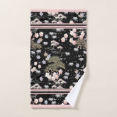 Bloemen Elegant Zwart en Roze Bad Handdoek (Handdoek)