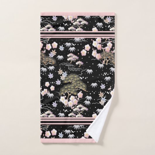 Bloemen Elegant Zwart en Roze Bad Handdoek (Handdoek)
