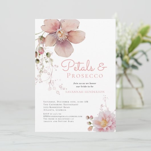 Bloemen Elegante bloemblaadjes en Prosecco Vrijgez Kaart (Staand voorkant)