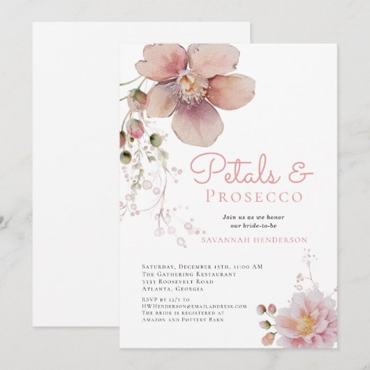 Bloemen Elegante bloemblaadjes en Prosecco Vrijgez Kaart (Voorkant / Achterkant)