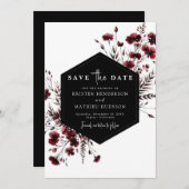 Bloemen Elegante Bourgondische bruiloft Save The Date (Voorkant / Achterkant)