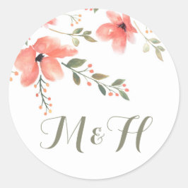 Bloemen Elegante bruiloft Stickers-Waterverf Ronde Sticker
