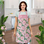 Bloemen Elegante Rozen en Monstera Monogrammed Roz Schort