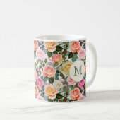 Bloemen Elegante Rozen  Monogrammed Koffiemok (Voorkant rechts)