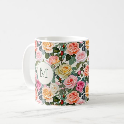 Bloemen Elegante Rozen  Monogrammed Koffiemok (Voorkant links)