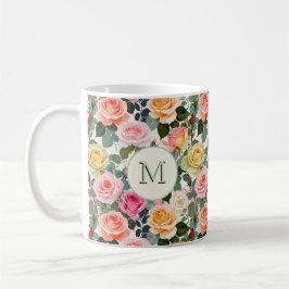 Bloemen Elegante Rozen  Monogrammed Koffiemok
