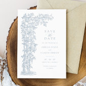 Bloemen Elegante  Rozen Trellis Blauw Bruiloft Kaart