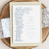 Bloemen Elegante  Rozen Trellis Blauw Bruiloft Kaart