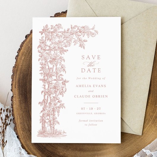 Bloemen Elegante Rozen Trellis Bruiloft Kaart