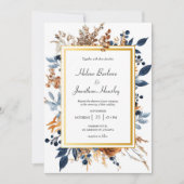 Bloemen Elegante Rustieke Marine Blauwe Terracotta Kaart (Voorkant)