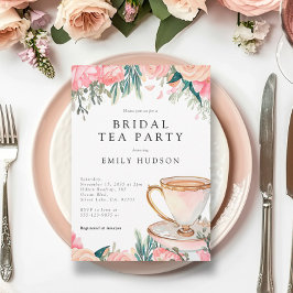 Bloemen Elegante Tea Party Bruids Douche Uitnodigi Kaart