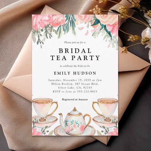 Bloemen Elegante Tea Party Bruids Douche Uitnodigi Kaart