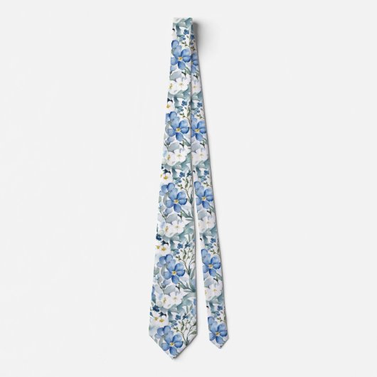 Bloemen Elegante Waterverf Stijlvol Blauw Wit Stropdas (Voorkant)