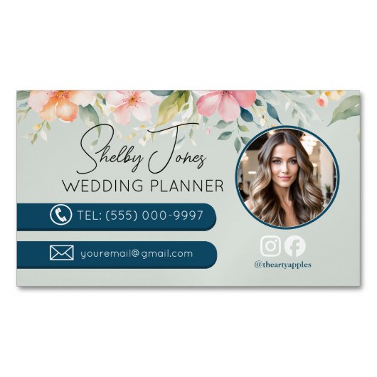 Bloemen Elegante Wedding Planner voor kleine bedri Magnetisch Visitekaartje (Voorkant)