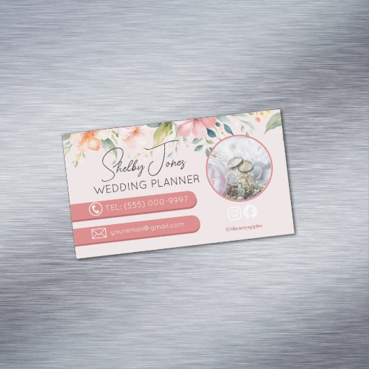 Bloemen Elegante Wedding Planner voor kleine bedri Magnetisch Visitekaartje (Voorbeeld)