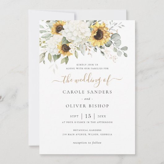 Bloemen Elegante Witte Hydrangea Zonnebloemen Brui Kaart (Voorkant)